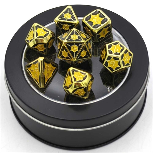 Golden Luxury with Black and Yellow - Metal RPG Dice - Epic Dwarf Dice